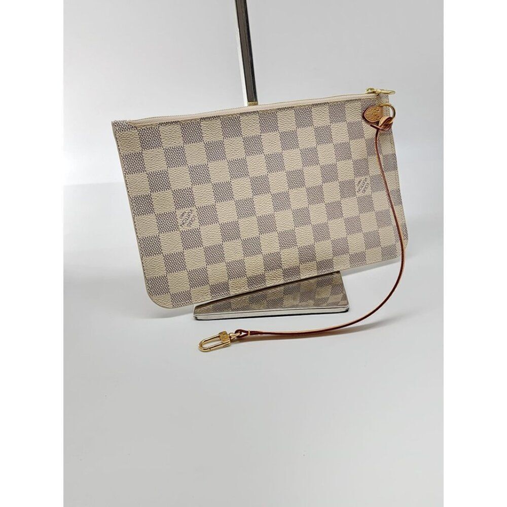 Louis Vuitton Neverfull MM Pochette Damier Azur Canvas Like New Condition
